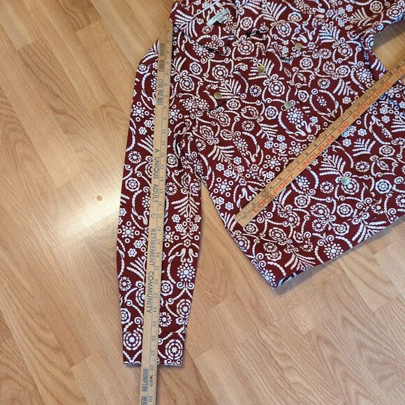 Liz Claiborne Jacket Blazer Womens 12 Red Burgandy Paisley Button Up - Picture 3 of 9